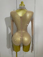 Rhinestone Mesh Bodysuit | Long Sleeve & Gloves | S–XL
