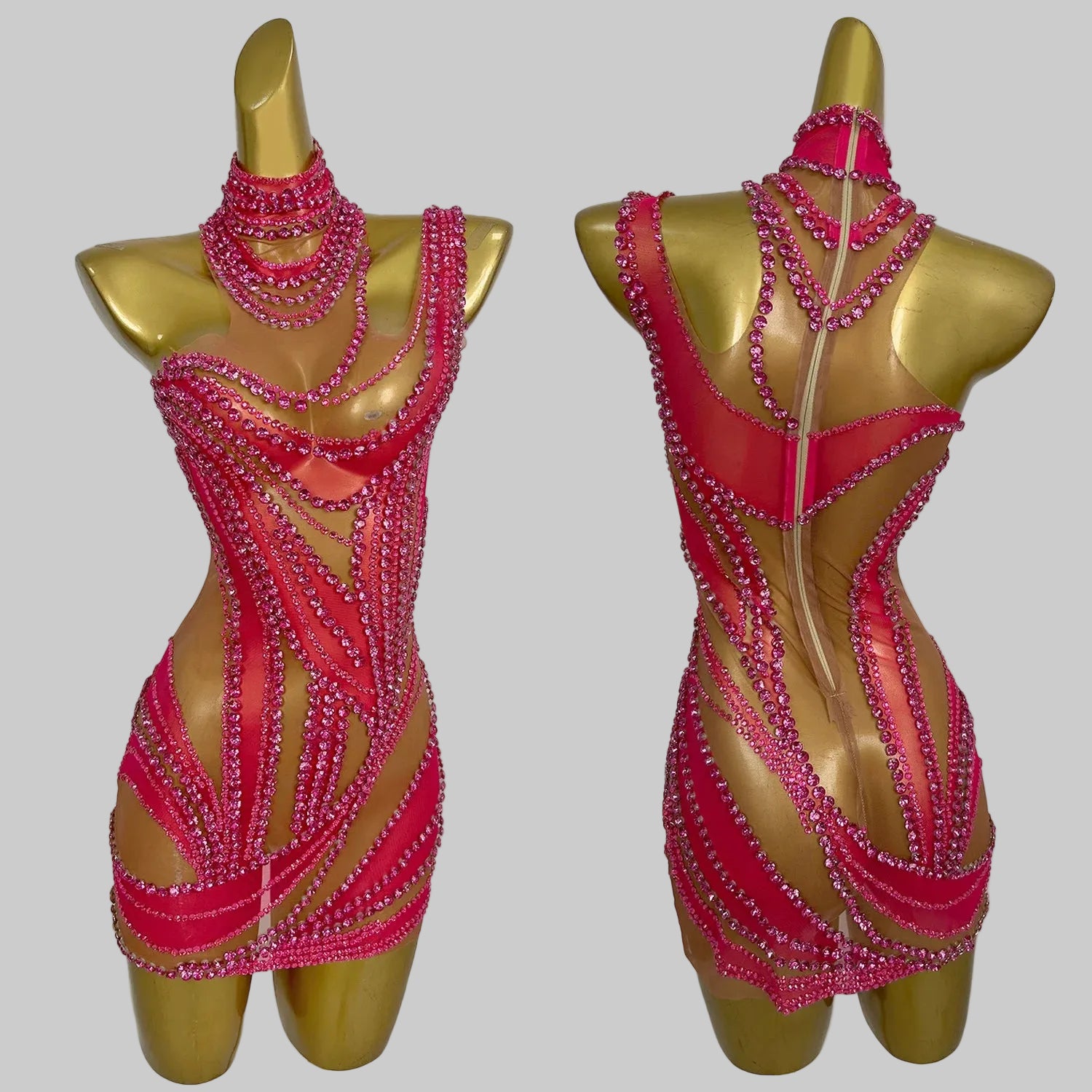 Rhinestone Mini Dress - Sparkly Halter Performance Dress