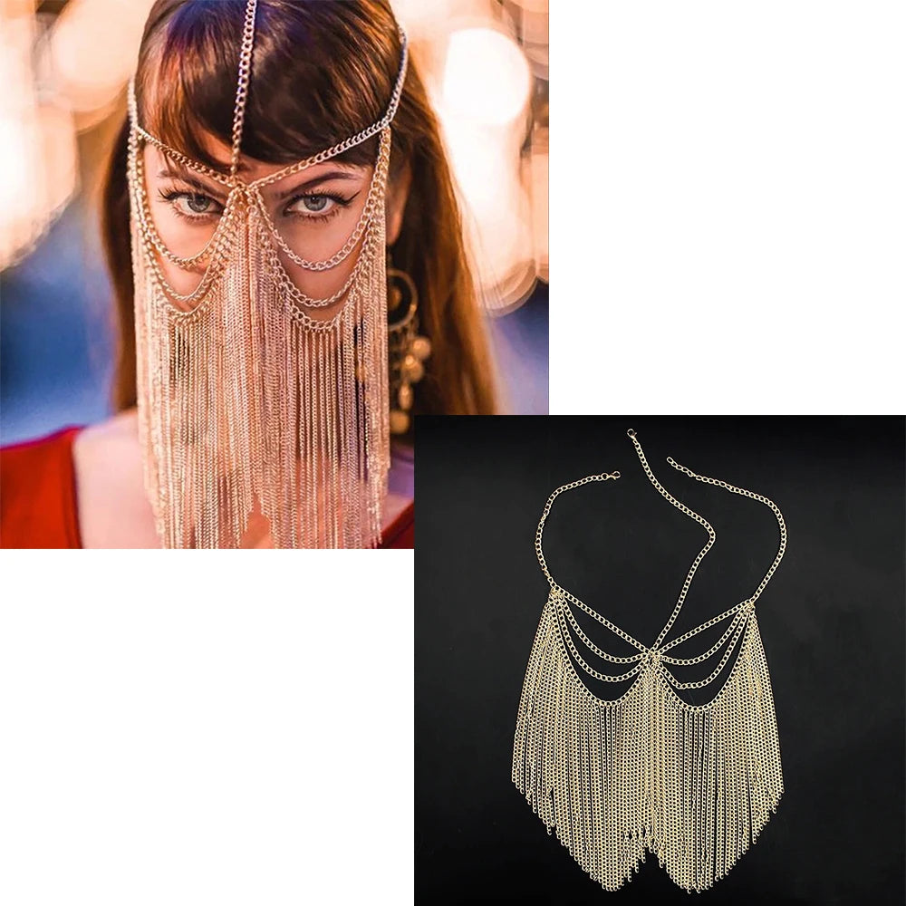 Rhinestone Chain Veil Mask | Crystal Face Jewelry | 15 Styles
