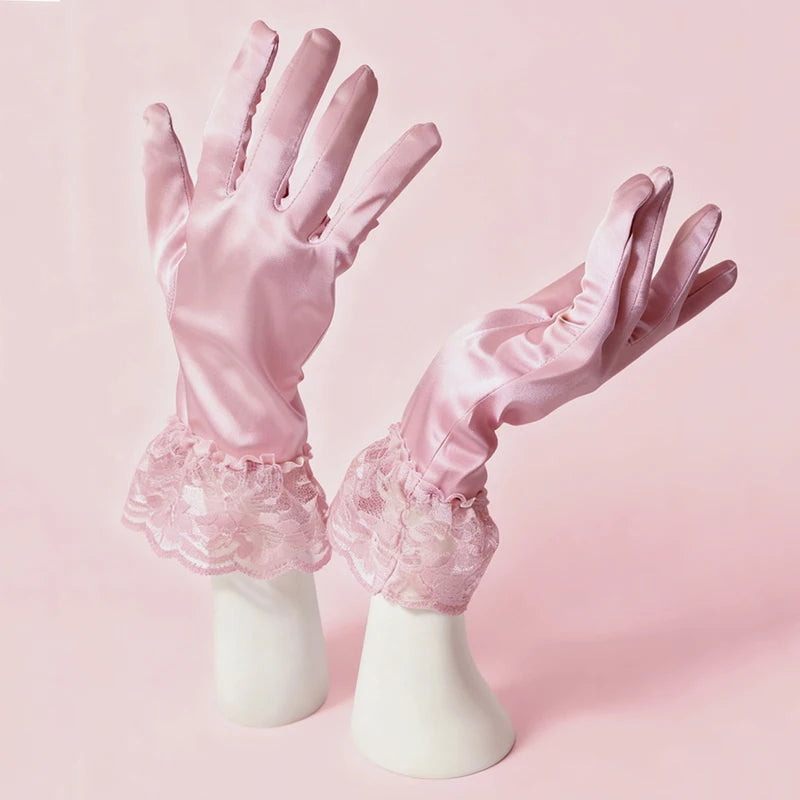 Satin Gloves | Floral Lace Cuffs