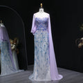 Beaded Lilac Mermaid Gown | Floral Appliqué Cape | Strapless