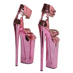 10-Inch Metallic Platform Sandals | Open Toe | Ankle Strap | Pink