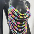 Colorful Acrylic Chain Halter Crop Top - Tassel Backless Tank