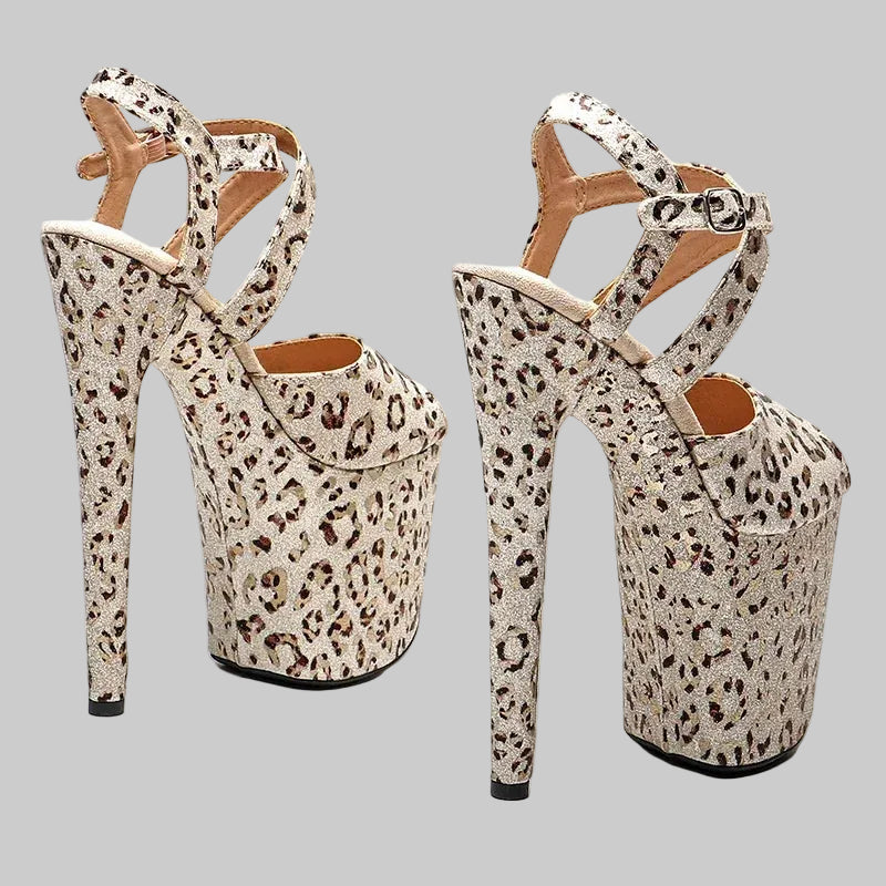 Leopard Glitter 8-Inch Platform Pole Dance Heels