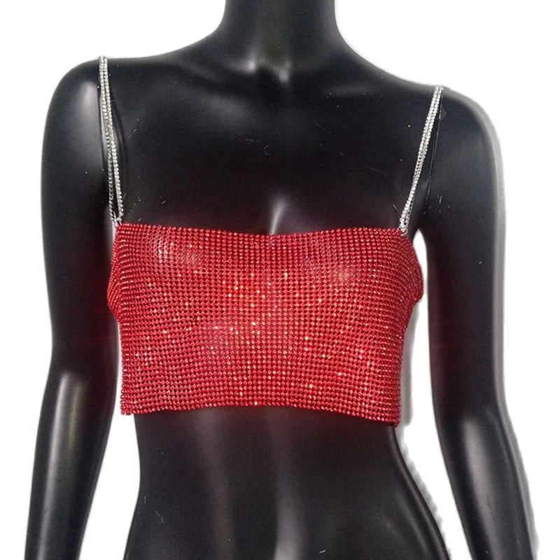 Sequin Crystal Chain Halter Tank Top - Festival & Stage Wear