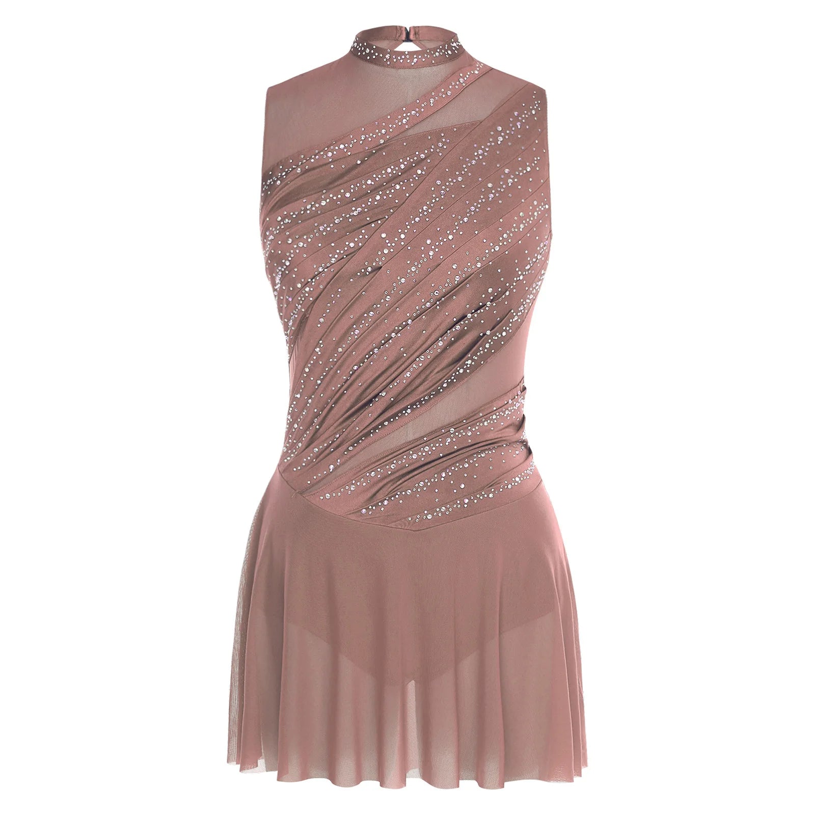 Women's Rhinestone Ruched Dance Dress | Sleeveless | Ballet & Figure Skating