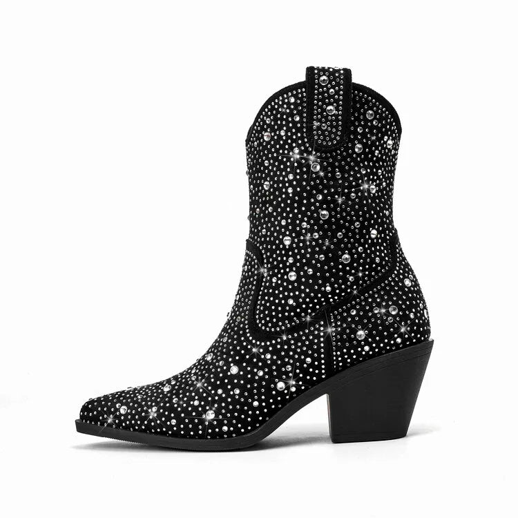 Rhinestone Western Mid-Calf Boots | Stage & Drag