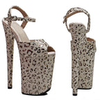 23cm Glitter Platform Sandals - Leopard Print Dance Heels