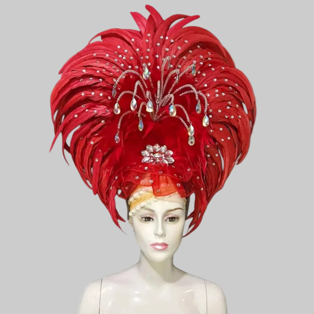 Feather Headdress - Handcrafted Samba Carnival Headpiece with Rhinestones