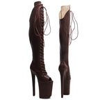 9-Inch Matte Open-Toe Thigh-High Boots - Platform Dance Boots