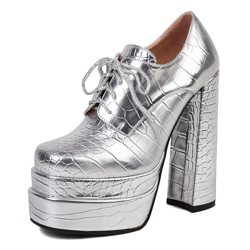 Platform Derby Heels | Croc-Effect | 14.5cm