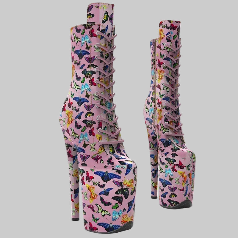 Butterfly 8-Inch Platform Pole Dance Knee-High Boots