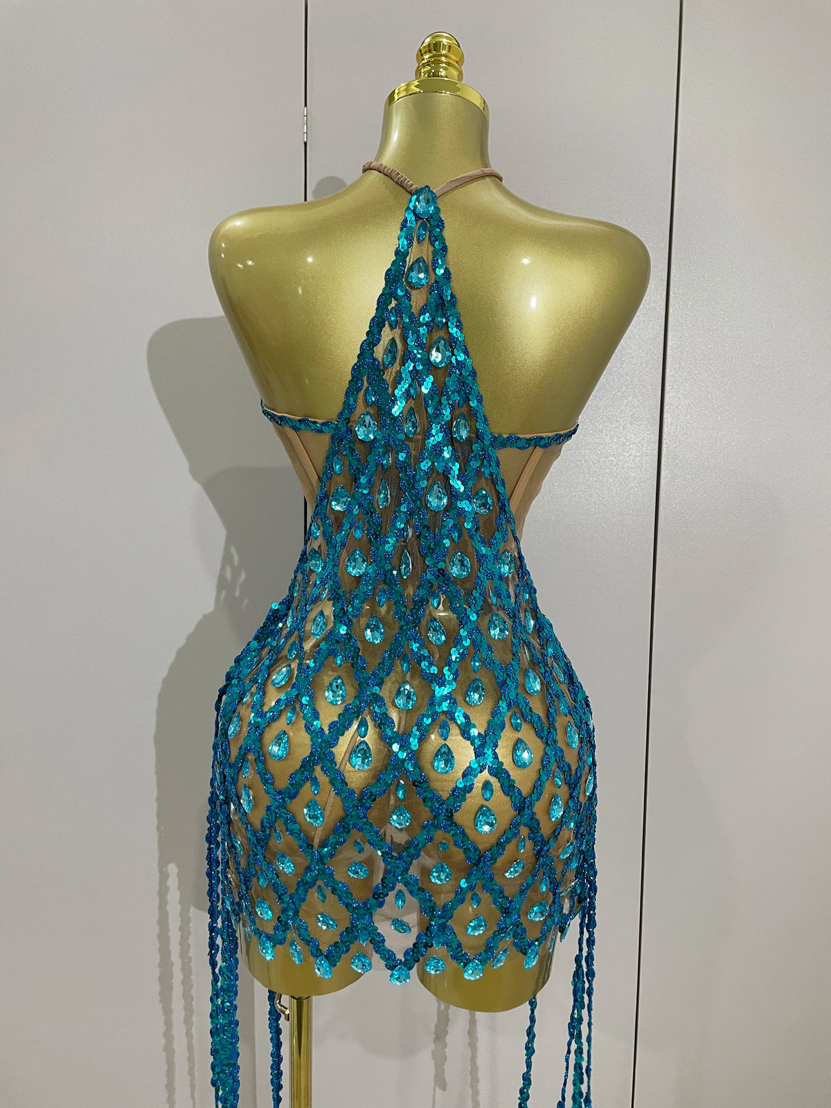Beaded Fringe Lattice Two-Piece Set | Bra & Mini Skirt | Belly Dance