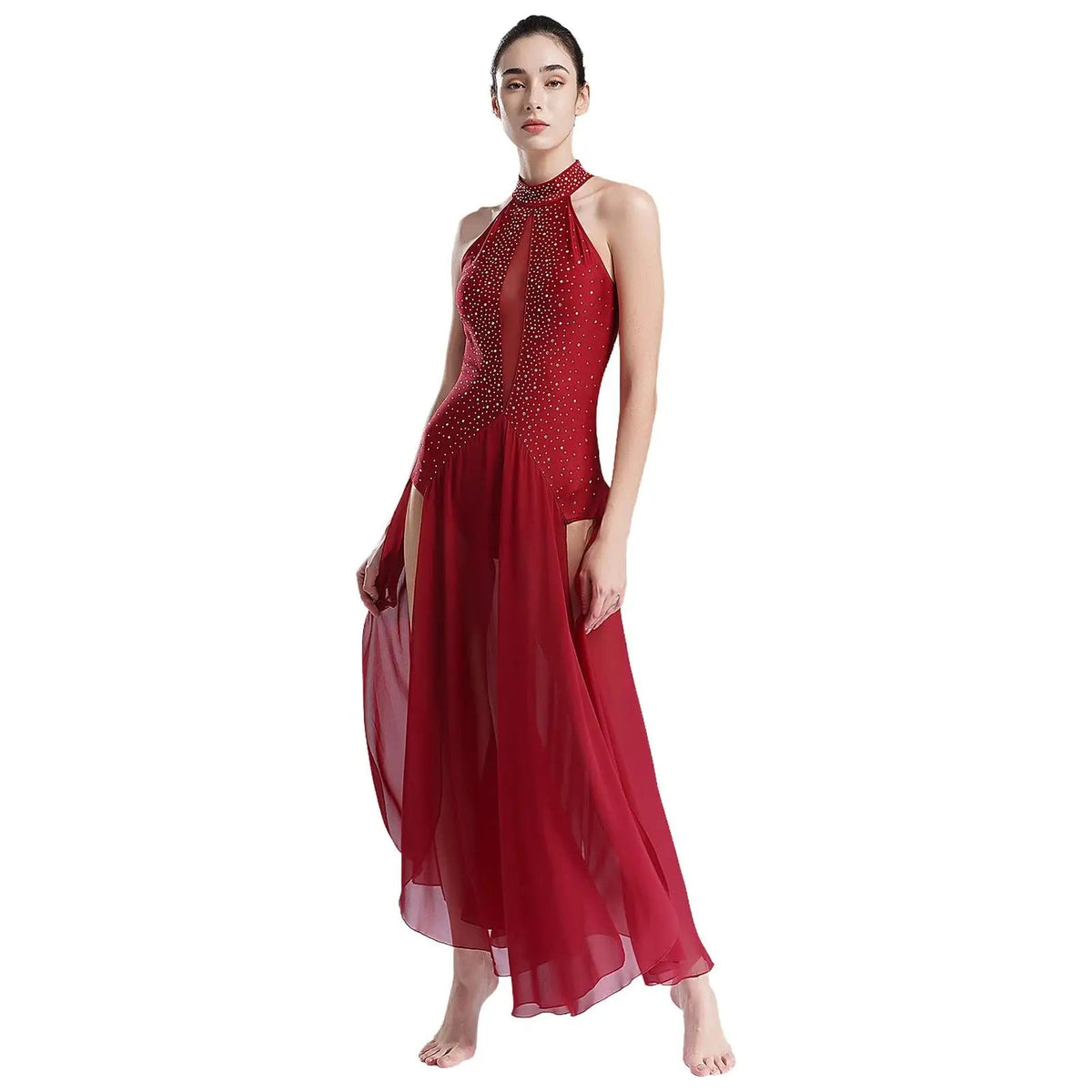 Women's Lyrical Dance Dress | Rhinestone Halter | Strappy Back | 8 Colors