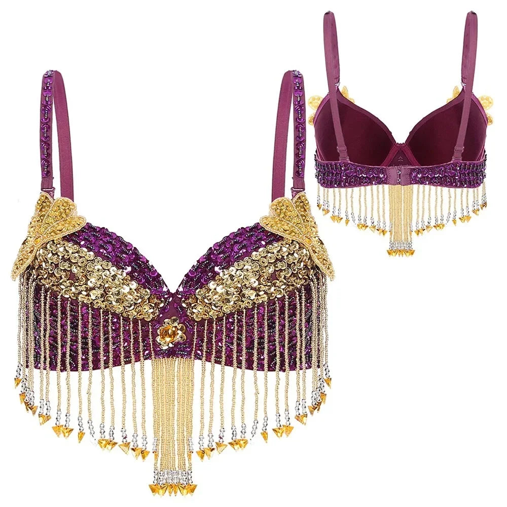 Beaded Coin Tassel Belly Dance Bra | Adjustable | Belly Dance & Stage | One Size
