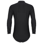 Men's Rhinestone Dance Leotard | V-Neck & Satin Collar | Long Sleeve