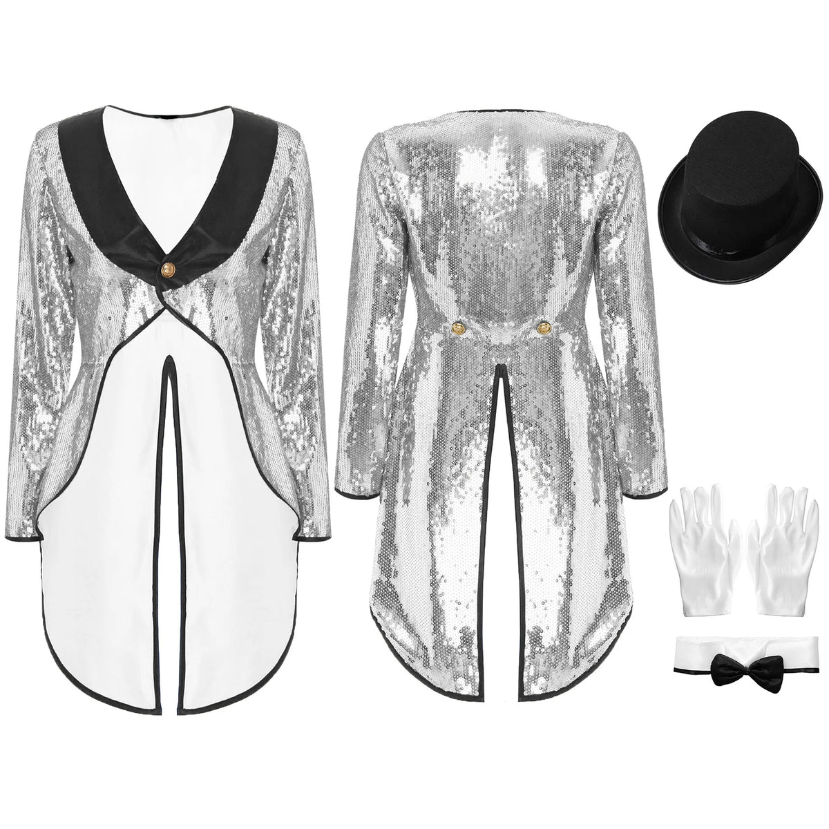 Sequin Tailcoat Set | Magician & Showgirl | Hat, Collar & Gloves