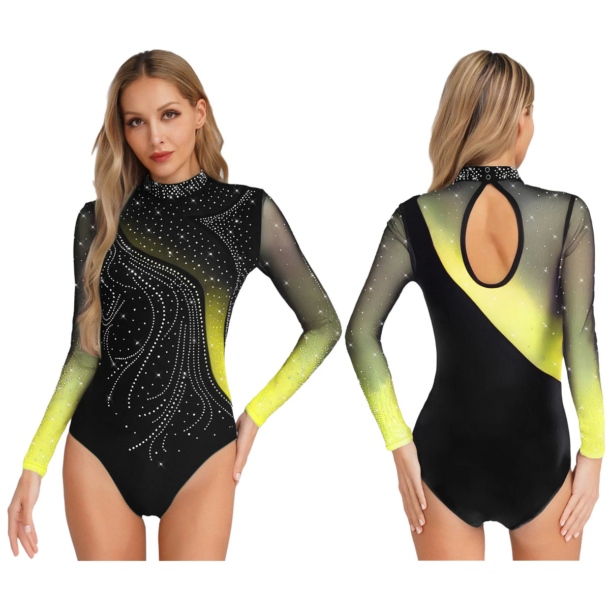 Prism Rhinestone Long-Sleeve Performance Leotard
