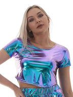 Holographic Metallic Crop Top | Short Sleeve | 8 Colors