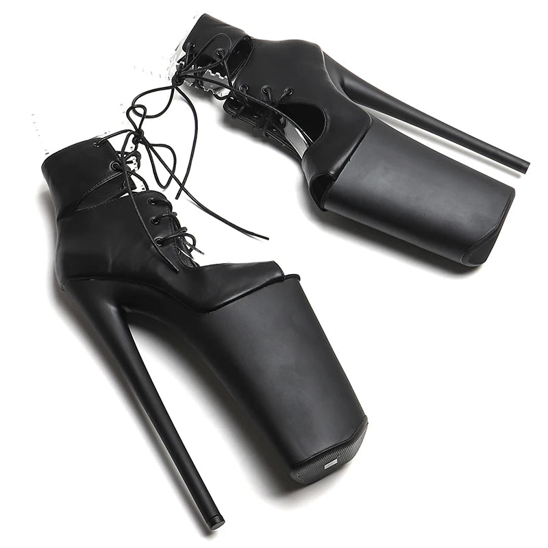 Platform Pole Dance Boots | 26cm Open Toe | Matte Black