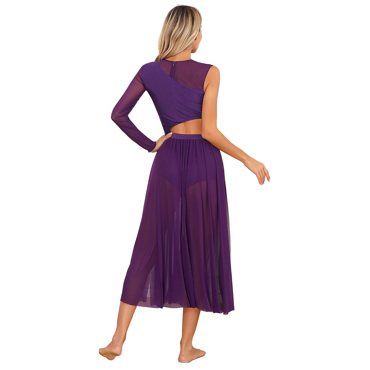 Lyrical Dance Dress | Asymmetric Cutout Mesh