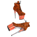 8-Inch Zebra Print Transparent Ankle Boots - Platform Dance Boots