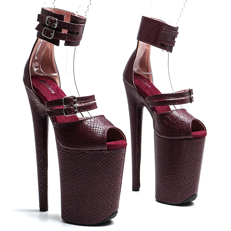 23cm Snakeskin Platform Pole Dance Sandals - 9 Inch High Heels