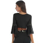 Coin & Bead Tassel Bolero | Bell Sleeve Belly Dance Shawl Top | 8 Colours | M–6XL