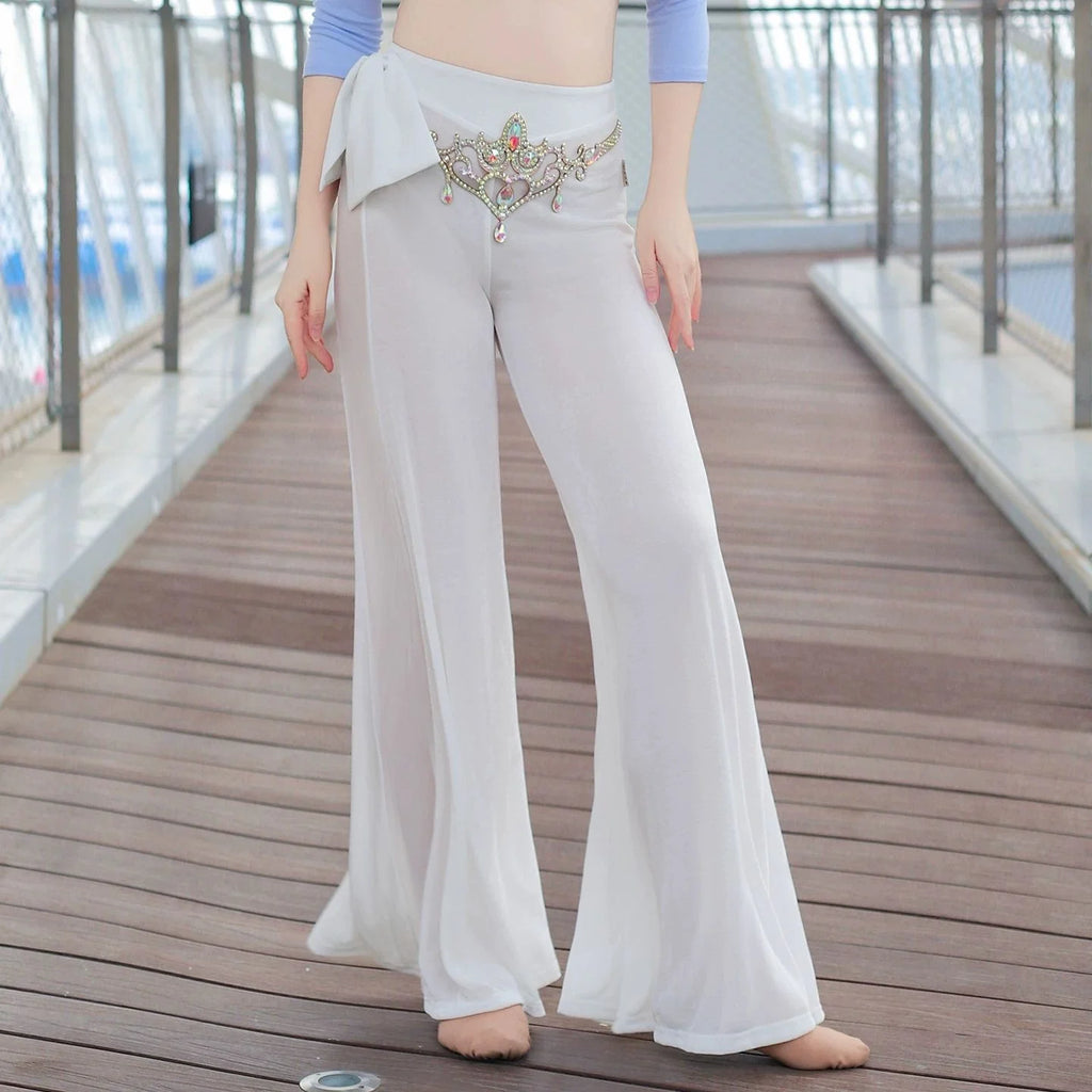 Belly Dance Flare Pants | Mesh & Bowknot Detail