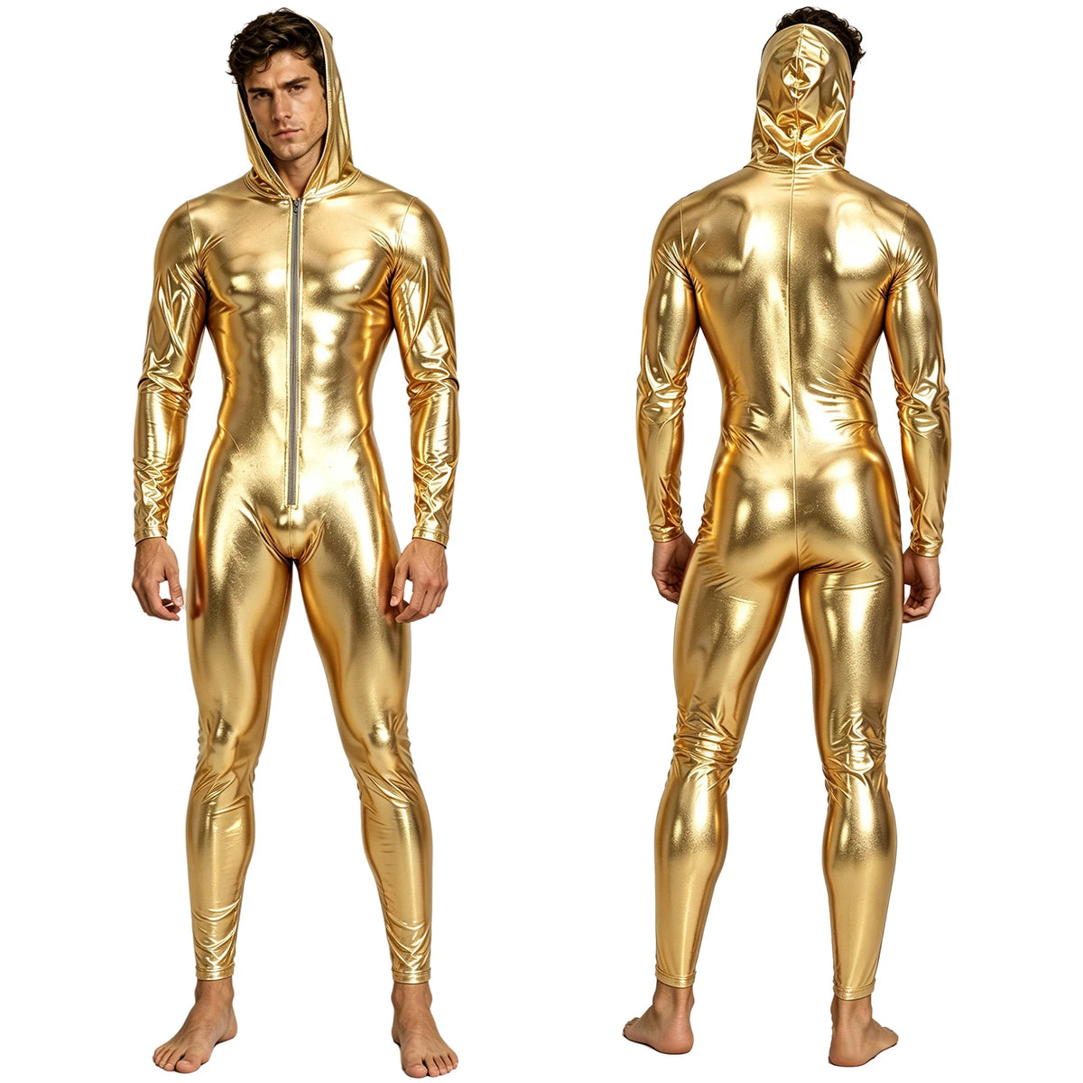 Men’s Metallic Jumpsuit | Hooded Zip-Front