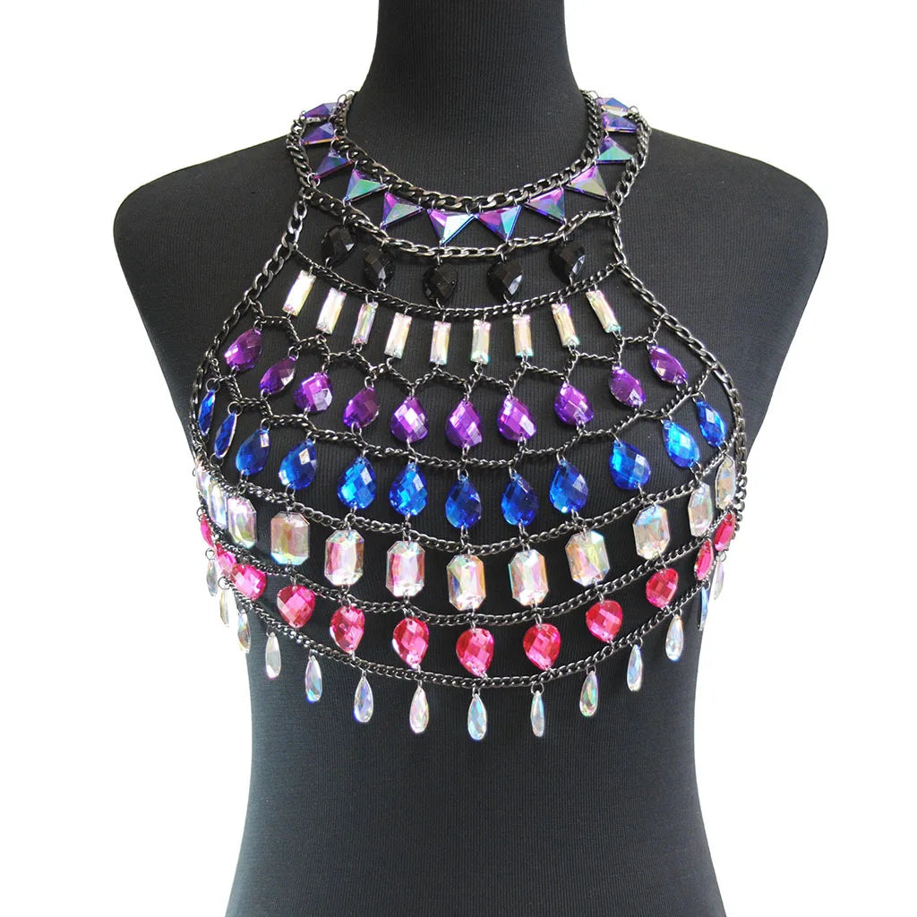 Crystal Halter Crop Top - Gem Embellished Festival Tank Top