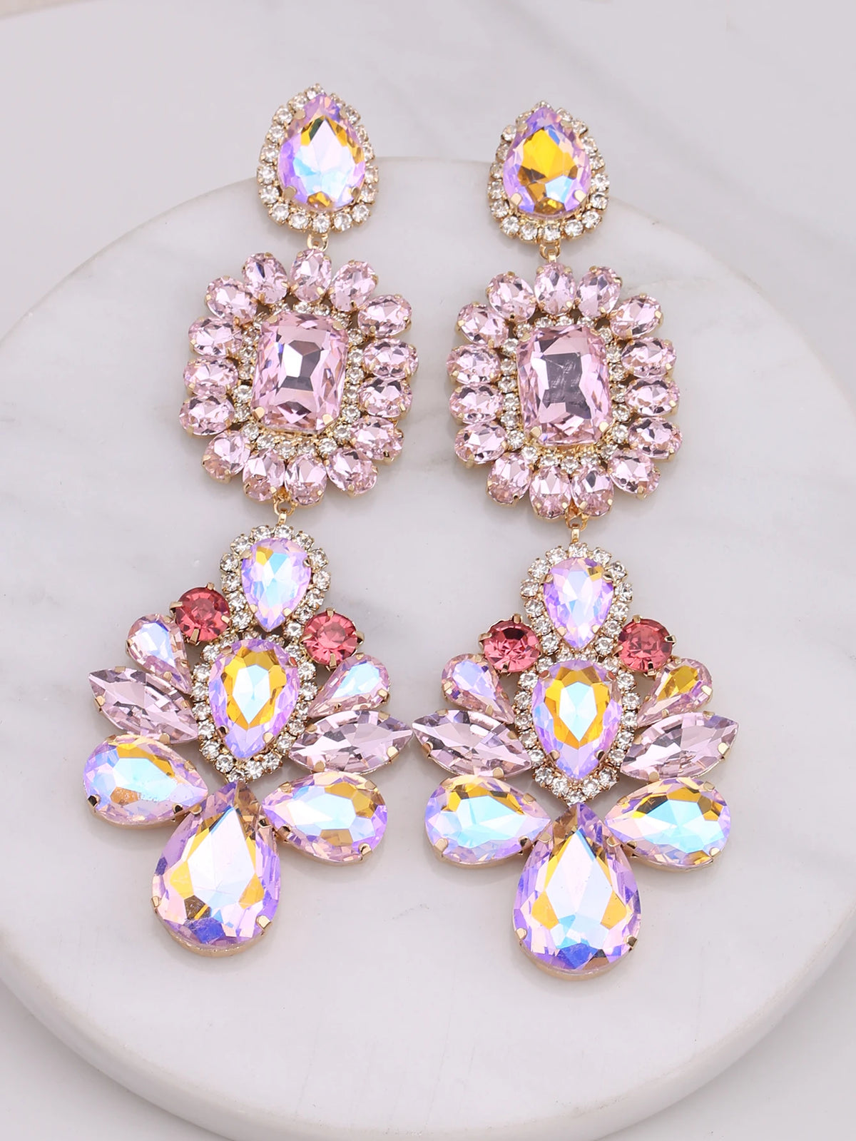 Rhinestone Water Drop Earrings | Clip or Pin