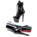 Patent Lace-Up Pole Dance Boots – 7-Inch High Heel Stage Shoes
