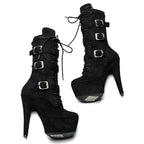 15cm Platform Ankle Boots - Lace-Up Dance Booties