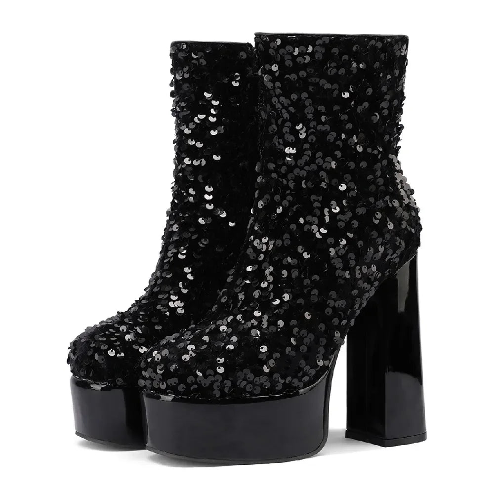 Platform Ankle Boots | Sequin Sparkle