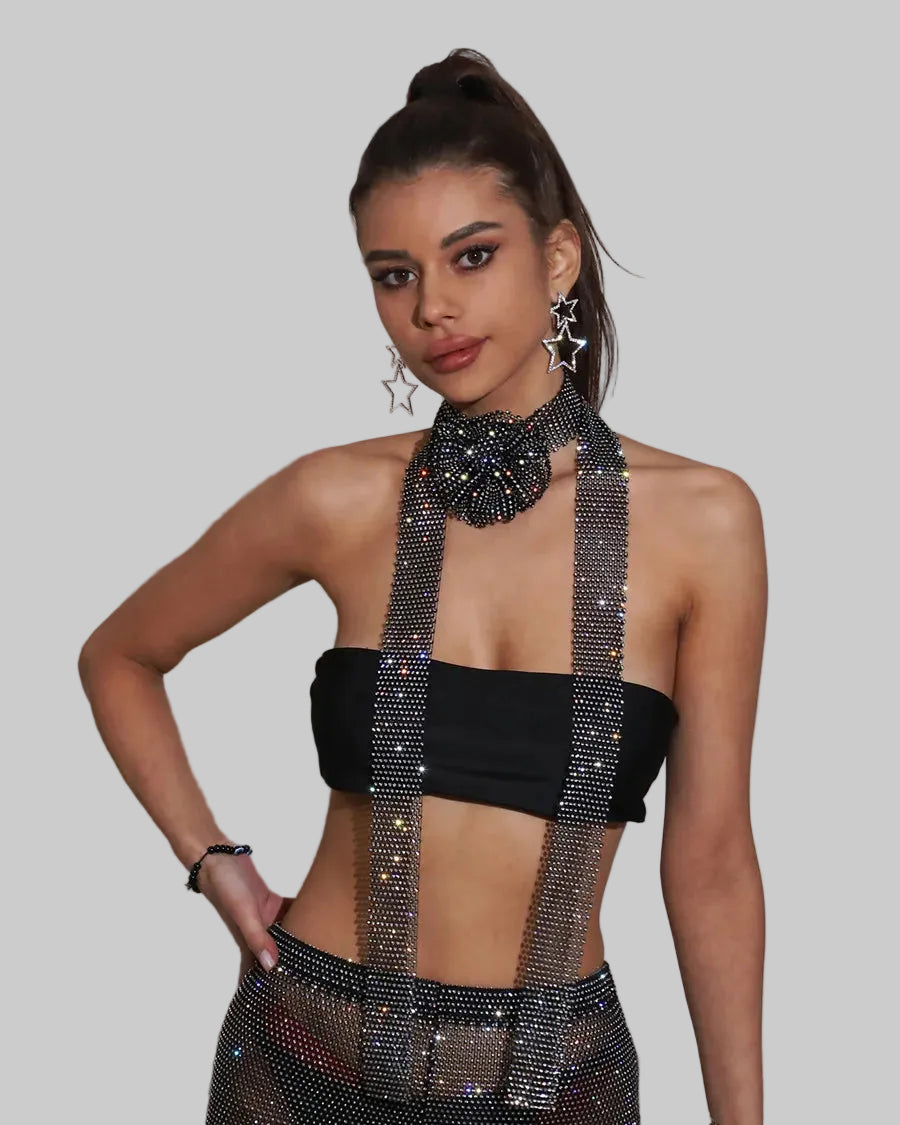 Rhinestone Flower Fishnet Scarf - Sheer Party Cover-Up Shawl