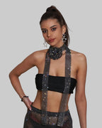 Rhinestone Flower Fishnet Scarf - Sheer Party Cover-Up Shawl