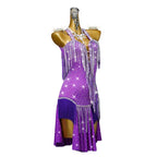 Purple Rhinestone Latin Dance Dress with Fringe & Tassel Details
