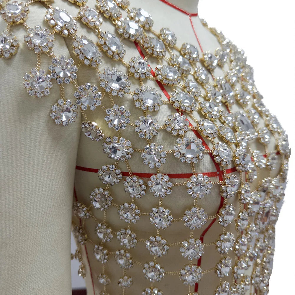 Rhinestone Pearl Embellished Body Top | Stage Jewelry Top