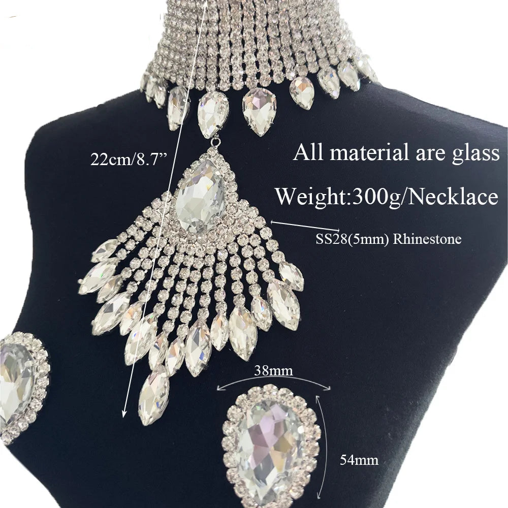 Rhinestone Tassel Choker Jewelry Set | Necklace & Earrings