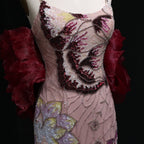 Pink Floral Beaded Mermaid Pageant Gown | Burgundy Cape