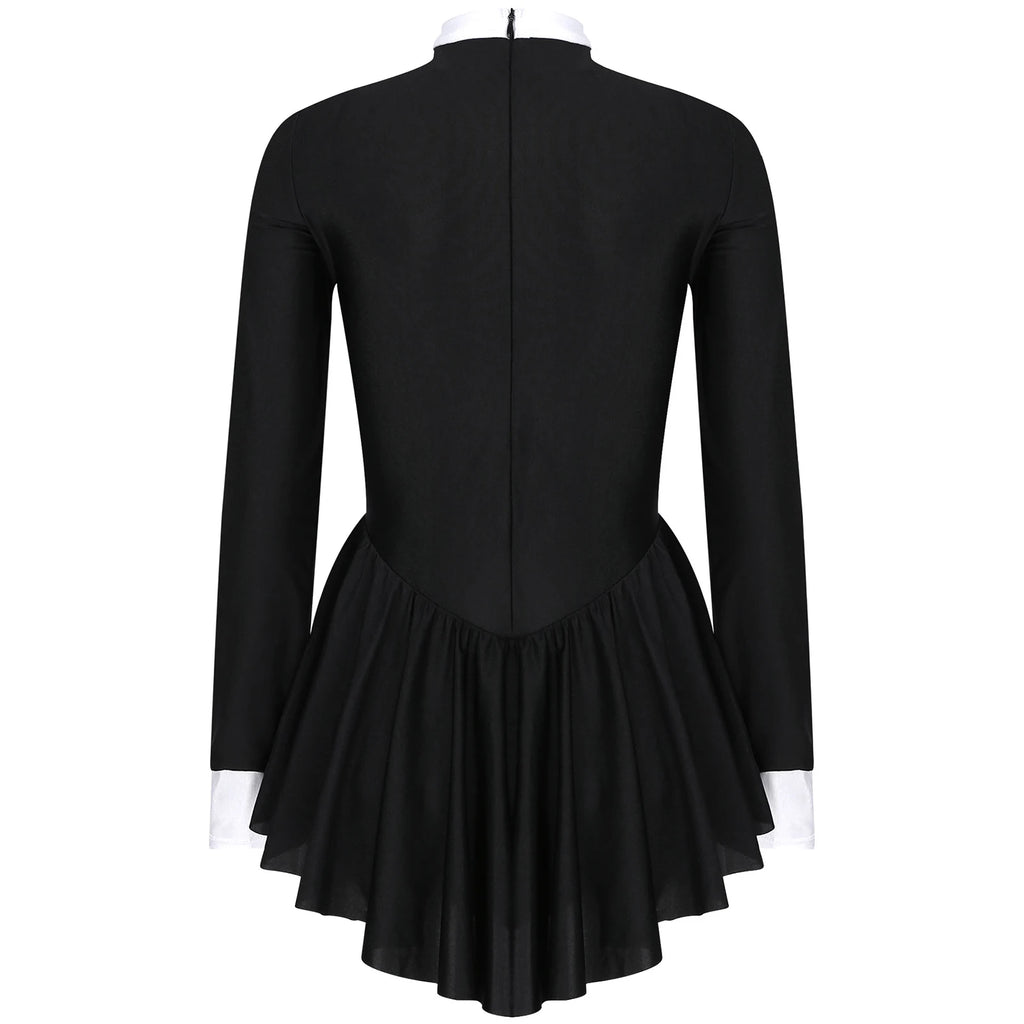 Midnight Tuxedo Ruffle Leotard Dress
