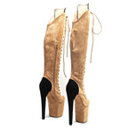 20cm Suede Thigh-High Boots - Mix Color Platform Dance Boots