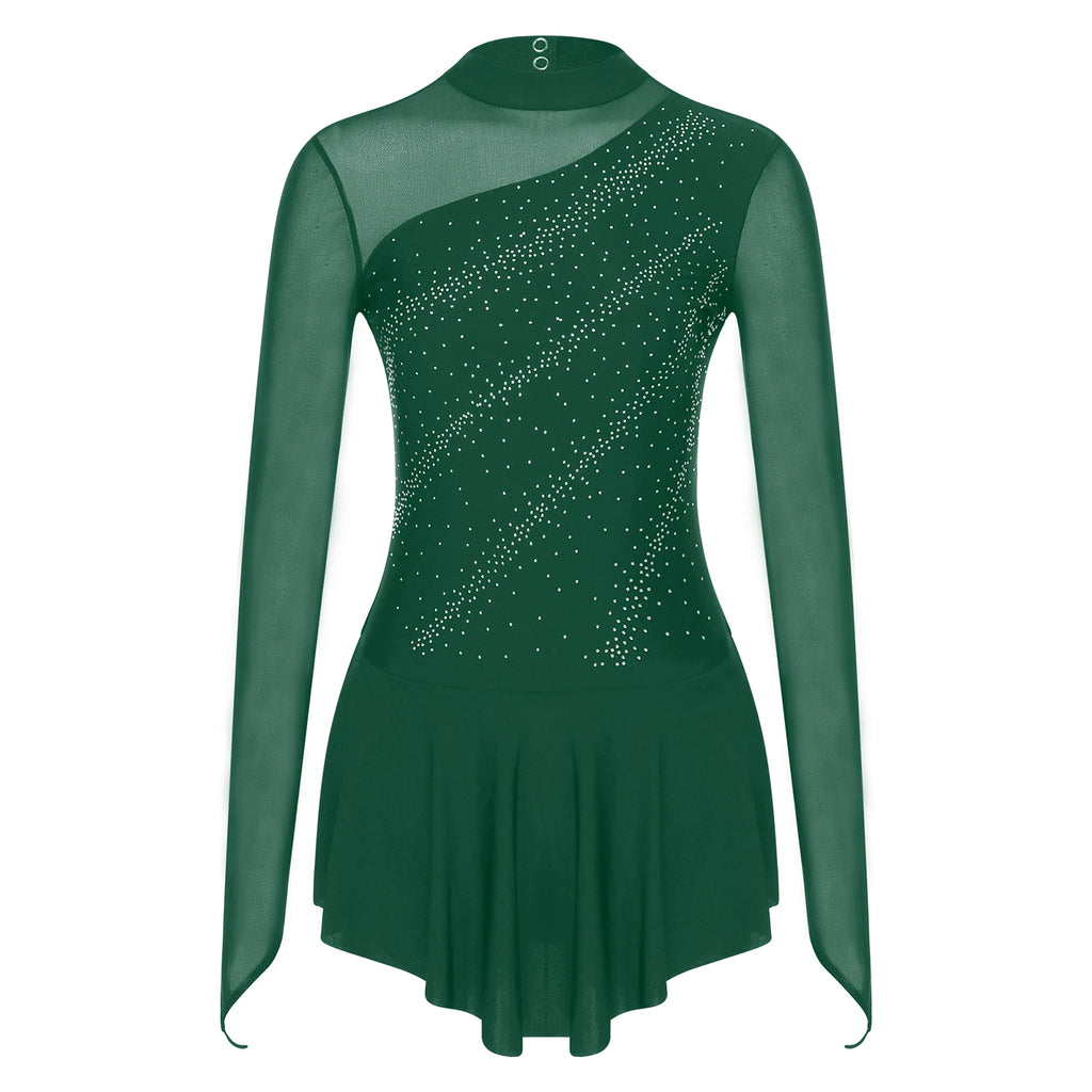 Women's Rhinestone Ruched Dance Dress | Sleeveless | Ballet & Figure Skating