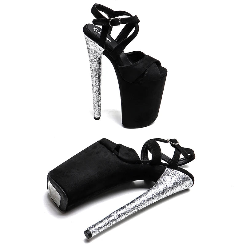 9-Inch Glitter Platform Sandals - Slip-On Heels