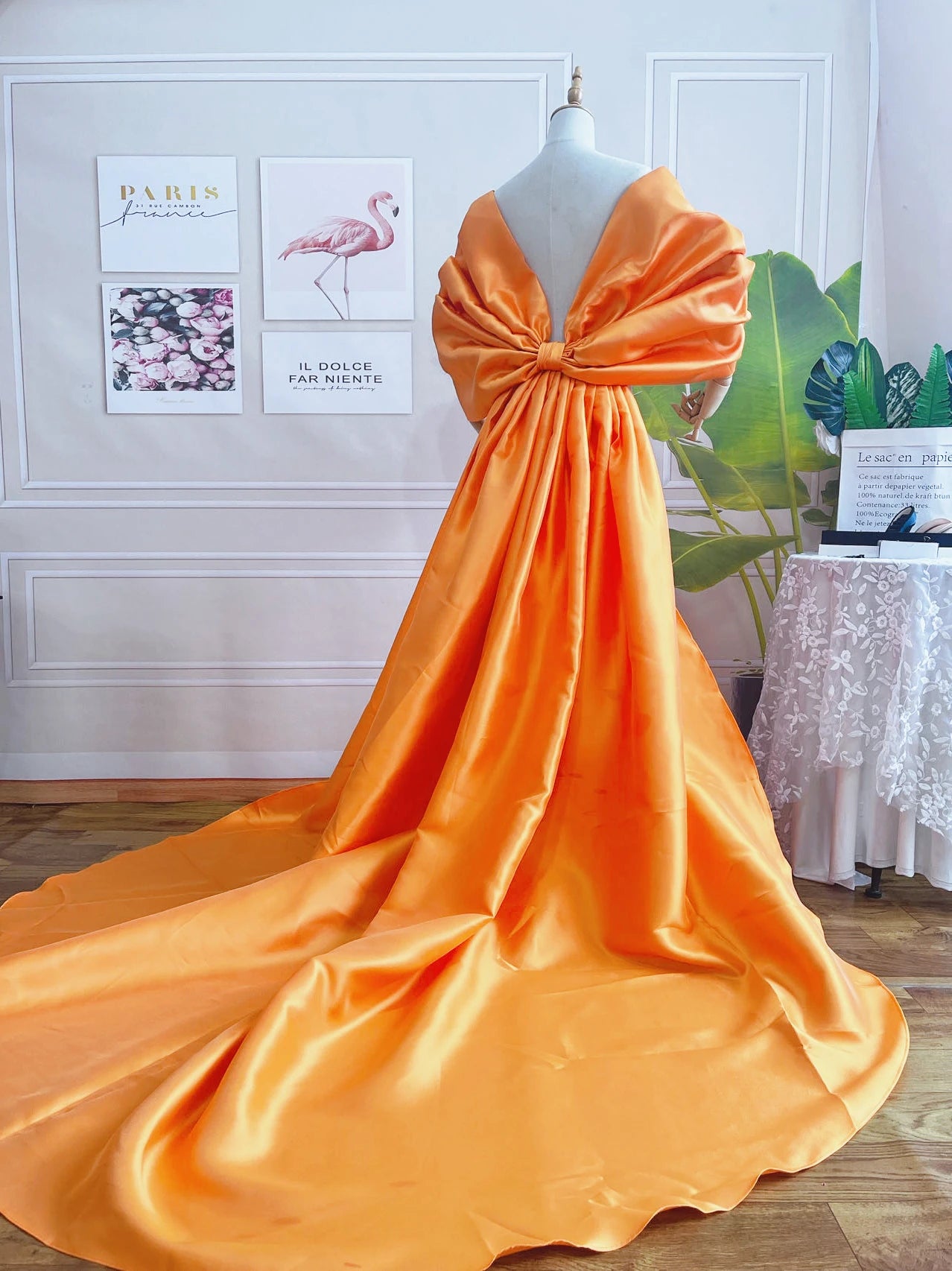 Mikado Cape | Oversized Bow Sleeves & 2M Train | Pageant & Bridal