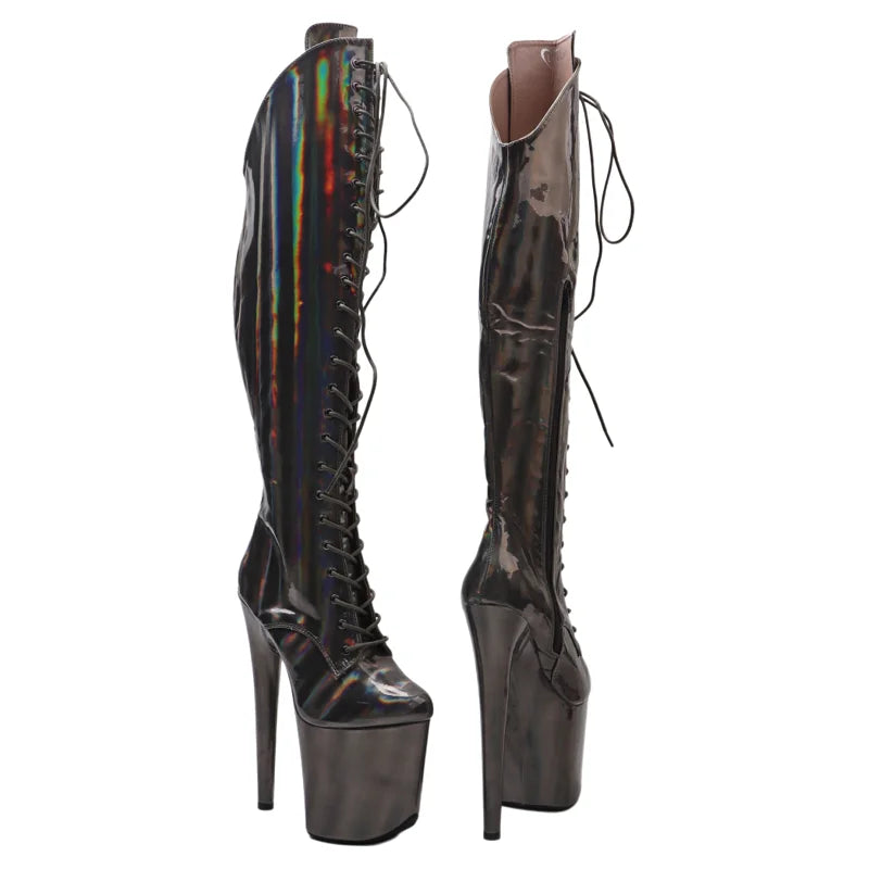 8-Inch Holographic Platform Thigh-High Boots - Exotic Dance Boots
