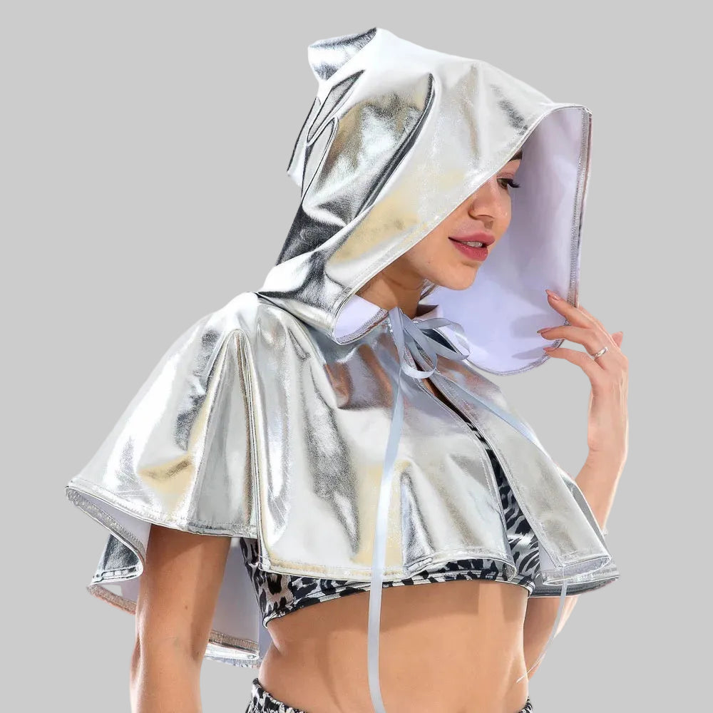 Metallic Hooded Cape - Shiny Holographic Cloak for Stage & Performance
