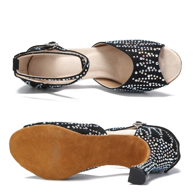Crystal Latin Dance Heels | Suede | Multi-Color & Height