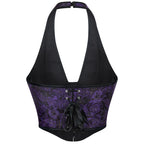 Gothic Halter Corset Top | Floral Jacquard | Zip Front